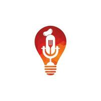 plantilla de diseño de logotipo de concepto de forma de bulbo de podcast de chef. vector de diseño de logotipo de educación de chef
