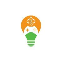 Game and tech tree bulb shape concept logo design template. Gaming and leaf logo design template. vector