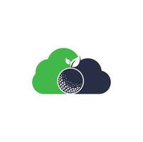 plantilla de logotipo de concepto de forma de nube de hojas de golf. pelota de golf y hojas, pelota de golf y logo deportivo vector