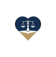 Law education heart shape concept logo design. Vector Libra and open book logo combination.