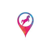 Diseño de logotipo vectorial en forma de pin de mapa de caballos. icono de signo de caballo. vector