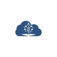 Book and tech tree cloud shape concept logo design. Education tech logo design vector