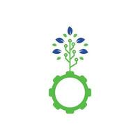 Gear leaf vector logo design. Green eco energy, technology and industry.