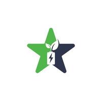 la batería deja el diseño del logotipo vectorial del concepto de forma de estrella. plantilla de logotipo de elemento de diseño de símbolo de energía natural de icono de batería y hoja vector