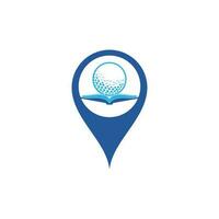 libro golf mapa pin forma concepto logotipo diseño vector. elemento de diseño de logotipo de icono de libro de golf vector