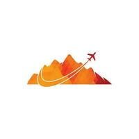 Airplane and Mountain Vector logo design. Travel logo design. plane with mountain logo