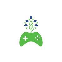 plantilla de diseño de logotipo de árbol de juego y tecnología. plantilla de diseño de logotipo de juego y hoja. vector