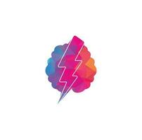 Brain and thunder logo. power brain logo design template. Brain power with electric symbol for logo design vector editable