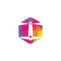 Book and Light House Logo design template. Book lighthouse icon vector