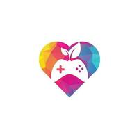 Game and leaf heart shape concept logo design template. Gaming and leaf logo design template. vector