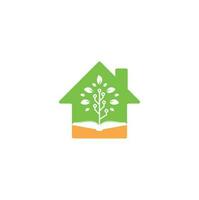 Education tech home shape concept logo design vector. Book and tech tree logo design vector