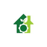 Gear leaf home shape concept vector logo design. Green eco energy, technology and industry.