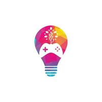 Game and tech tree bulb shape concept logo design template. Gaming and leaf logo design template. vector