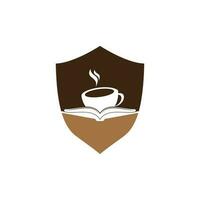 diseño del logotipo del vector del libro de café. logo icónico de la librería de té.