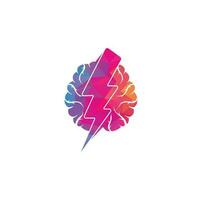 Brain and thunder logo. power brain logo design template. Brain power with electric symbol for logo design vector editable