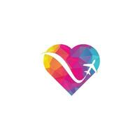 logotipo del concepto de forma de corazón de viaje en avión. vector