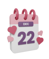 icône de calendrier 3d jour 22 décembre png