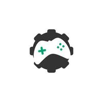 juego con vector de plantilla de logotipo de engranaje. icono de diseño de joystick. logotipo del juego de engranajes