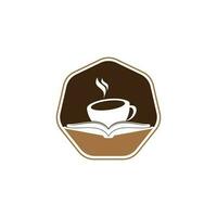 diseño del logotipo del vector del libro de café. logo icónico de la librería de té.