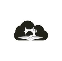 logotipo de la forma de la nube de la máquina de coser manual del libro. ilustración simple del icono de la máquina de coser manual. vector