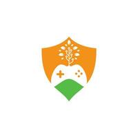 Game and tech tree logo design template. Gaming and leaf logo design template. vector
