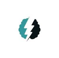 Brain and thunder logo. power brain logo design template. Brain power with electric symbol for logo design vector editable