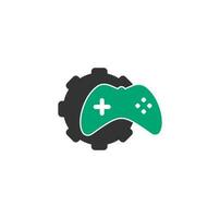 juego con vector de plantilla de logotipo de engranaje. icono de diseño de joystick. logotipo del juego de engranajes