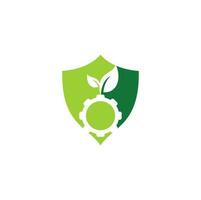 Gear leaf vector logo design. Green eco energy, technology and industry.