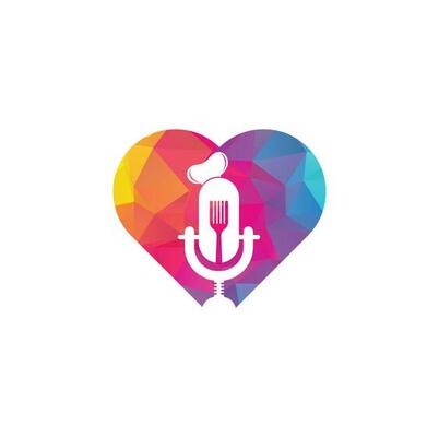 Chef podcast heart shape concept logo design template. chef education logo design vector