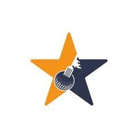 plantilla de diseño de logotipo de concepto de forma de estrella de golf y tenedor. vector de diseño de logotipo de restaurante de golf