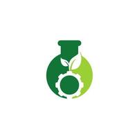 Gear leaf lab shape concept vector logo design. Green eco energy, technology and industry.
