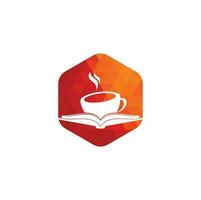 diseño del logotipo del vector del libro de café. logo icónico de la librería de té.