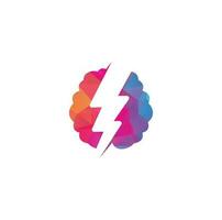 Brain and thunder logo. power brain logo design template. Brain power with electric symbol for logo design vector editable