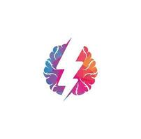 Brain and thunder logo. power brain logo design template. Brain power with electric symbol for logo design vector editable