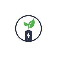 la batería deja el diseño del logotipo vectorial. plantilla de logotipo de elemento de diseño de símbolo de energía natural de icono de batería y hoja vector