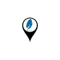 Feather Quill map pin shape concept symbol vector design. Education and publication logo concept.