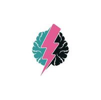 Brain and thunder logo. power brain logo design template. Brain power with electric symbol for logo design vector editable