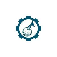 plantilla de diseño de logotipo de concepto de forma de engranaje de golf y horquilla. vector de diseño de logotipo de restaurante de golf