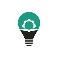 Gear Book bulb shape concept logo design template. Book and gear logo design vector