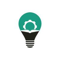 Gear Book bulb shape concept logo design template. Book and gear logo design vector