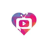 diseño de logotipo de concepto de forma de corazón de tv de chat creativo. diseño del logotipo del programa de entrevistas. vector