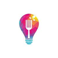 Healthy Food bulb shape concept Logo design. Fork and leaf Logo icon. vector