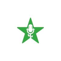 plantilla de diseño de logotipo de concepto de forma de estrella de podcast de hoja. vector de plantilla de logotipo de podcast de naturaleza. logotipo de la naturaleza del podcast.
