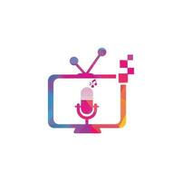 diseño de logotipo de vector de podcast de tv. icono de podcast de televisión. concepto de logotipo de podcast de vídeo digital.