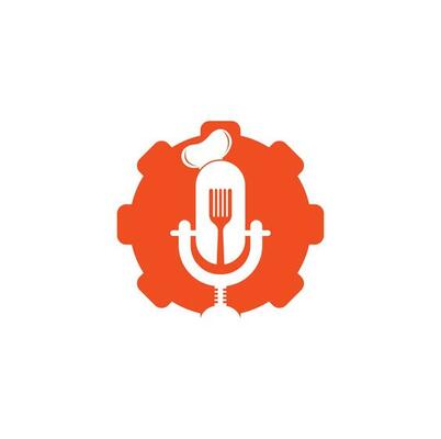 Chef podcast gear shape concept logo design template. chef education logo design vector