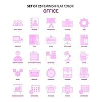 conjunto de 25 conjunto de iconos rosa de color plano de oficina femenina vector