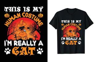 este es mi disfraz humano soy una tipografía de gato diseño vintage de camiseta del día de halloween vector