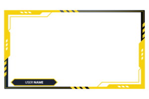 Online gaming overlay PNG with button elements for live streaming screens. Broadcast screen interface design with yellow color shapes on transparent background. Futuristic stream overlay image.