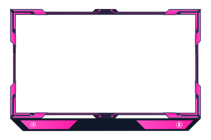 Modern streaming screen interface decoration for girl gamers. Futuristic gaming overlay image with abstract shapes and buttons. Live gaming screen border PNG with pink color shapes.