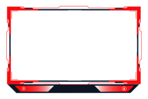 Modern gaming overlay and screen panel PNG design with red color. Live streaming overlay design on a transparent background. Broadcast gaming border design with buttons.